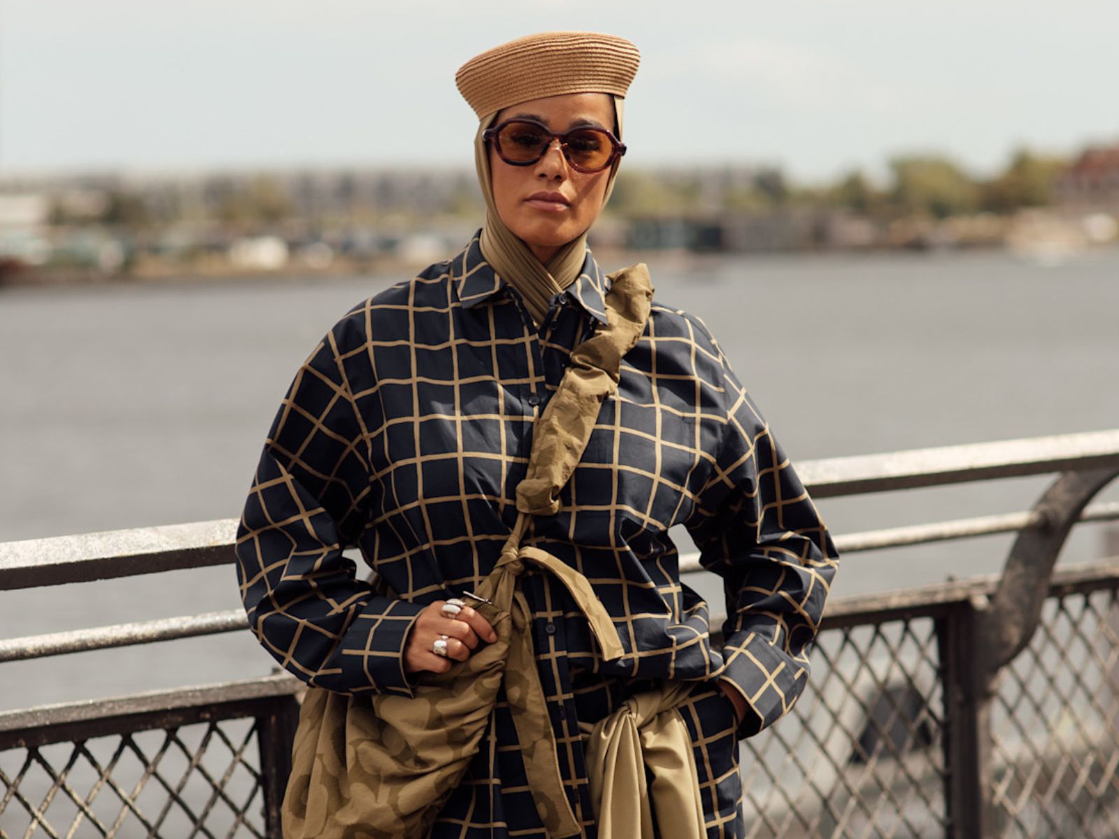 Koszula „windowpane” z marszczonym fartuszkiem