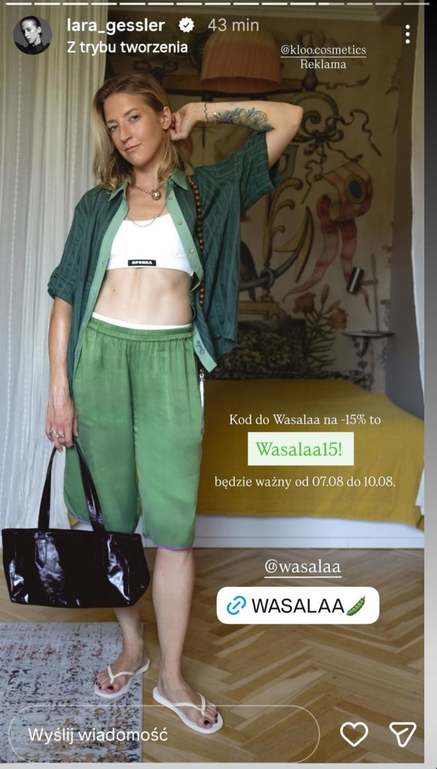 Pistachio green pants Lary Gessler. Trend athleisure na jesień 2026