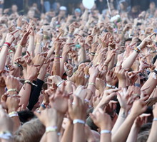 High Angle View Of Crowd Enjoying At Music Concert