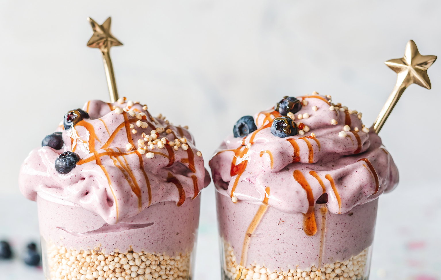 Two Banana ice cream and chia pudding breakfast cups
