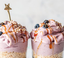 Two Banana ice cream and chia pudding breakfast cups