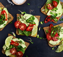 Avocado toasts with fresh vegetables