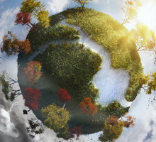 Digitally generated image of planet earth with plants