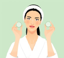 Young woman with cucumber slices