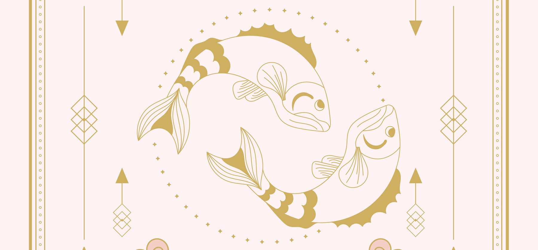 Zodiac sign - Cancer and its planet ruler Neptune. Thin linear vector design.