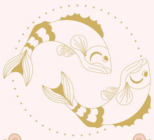 Zodiac sign - Cancer and its planet ruler Neptune. Thin linear vector design.