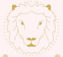 Zodiac sign - Leo and its planet ruler Sun. Thin linear vector design.