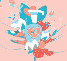 Caring for female intimate health. Soft cotton and natural flowers. Vector illustration.