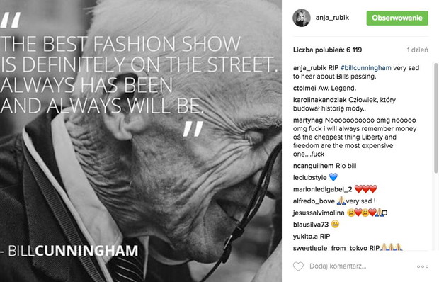 Anja Rubik żegna Billa Hunninghama