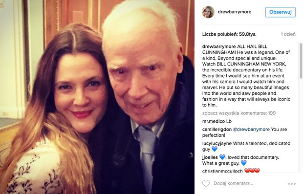Drew Barrymore żegna Billa Hunninghama