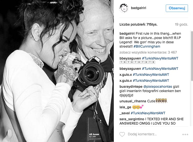 Rihanna żegna Billa Cunninghama