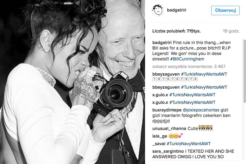 Rihanna żegna Billa Cunninghama