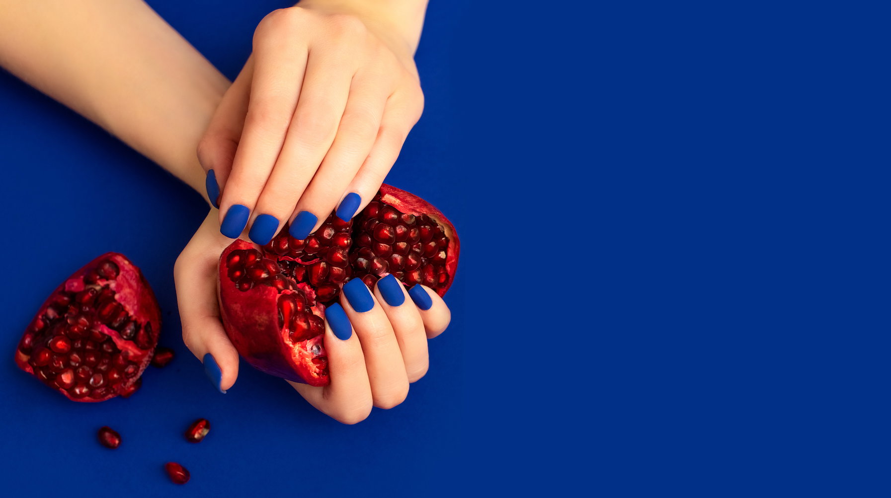 blue manicure with gold and lace background