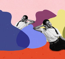 woman leaning on beanbags
