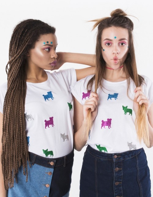T-shirt Girl Pug&Frenchie Glitter