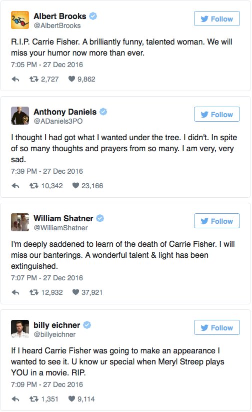 Carrie Fisher: Internet reaguje na śmierć aktorki znanej z Gwiezdnych wojen