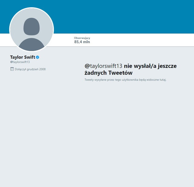 Na Twitterze Talor Swift nie znajdziecie żadnego wpisu.