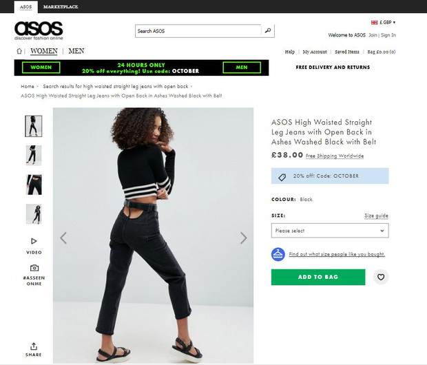 Jeansy z kolekcji Asos w wycięciami poniżej paska