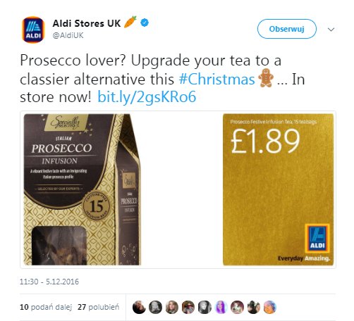 Aldi proponuje 4 nowości inspirowane alkoholami - herbatę Elegant Prosecco, Mulled Wine, Sophisticated Espresso Marteani i Fabulous Raspberry Prosecco.