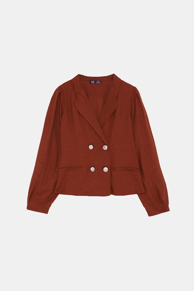 Kopertowy top z guzikami Zara, 109 zł