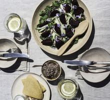 Beetroot and Wisteria Salad in Ericeira, Vertical