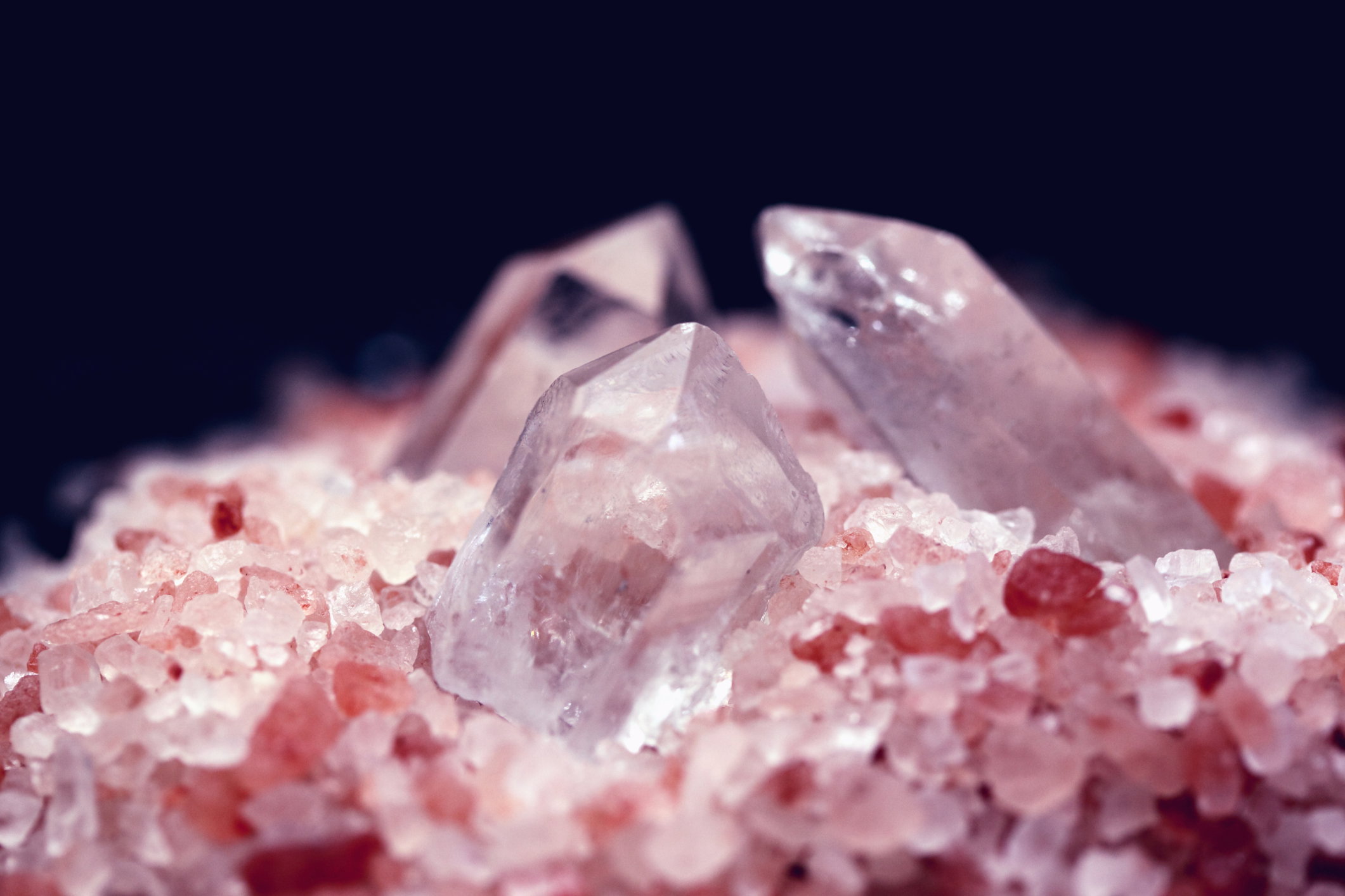 Close-Up Of Quartz Crystals With Pink Sault