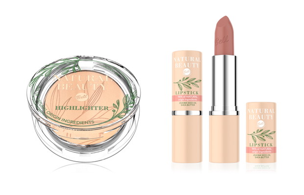 Od lewej: rozświetlacz Natural Beauty Highlighter 15,99 zł, pomadka Natural Beauty Lipstick 12,99 zł