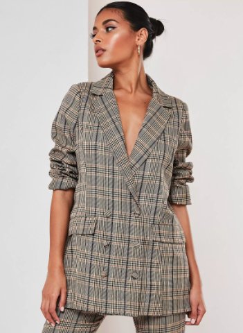 Brązowa oversize'owa marynarka w kratę Missguided, 138,99 zł