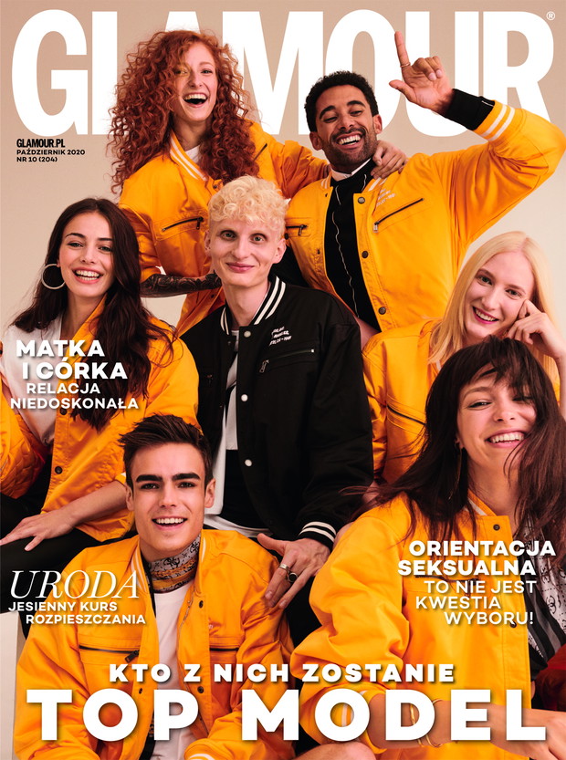 Jedna z dwóch okładek pażdziernikowego numeru Glamour 2020, która powstała z udziałem uczestników „Top Model 9”.