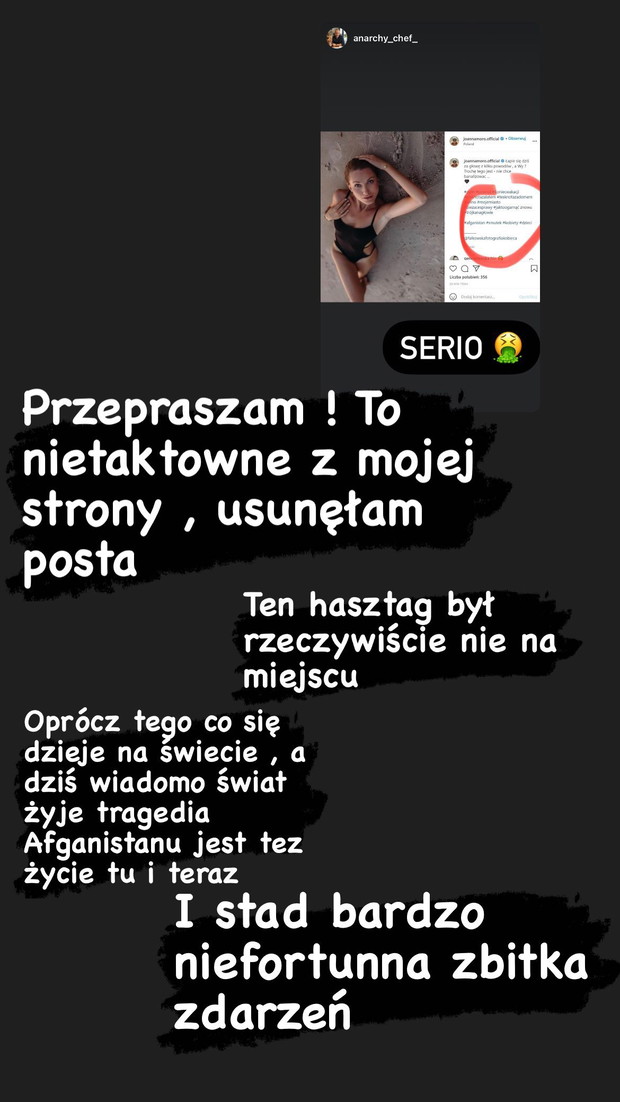 Joanna Moro przeprasza za post