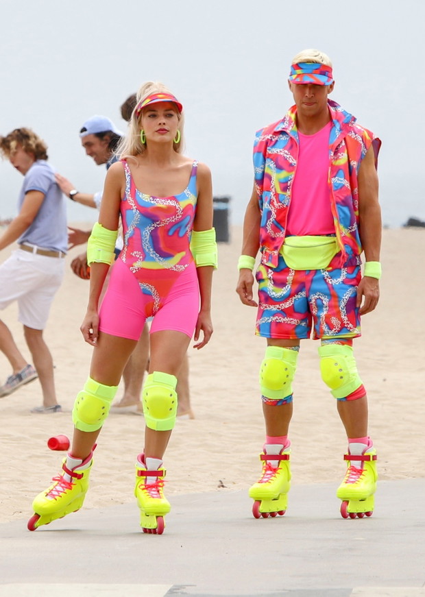 Margot Robbie i Ryan Gosling na planie filmu „Barbie”