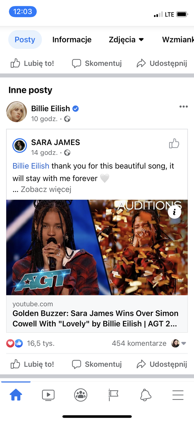 Sara James zachwyciła Billie Eilish