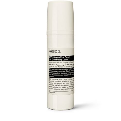 Aesop Sage & Zinc Facial Hydrating Lotion SPF15 (dostępny w Galilu), 216 zł