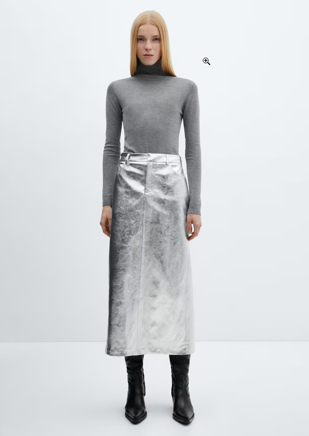 Srebrna spódnica midi, Mango, 179,99 zł