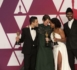 Oscary 2019: aktorzy, którzy zdobyli statuetki za pierwszo i drugoplanowe role, czyli Rami Malek, Olivia Colman, Regina King i Mahershala Ali.
