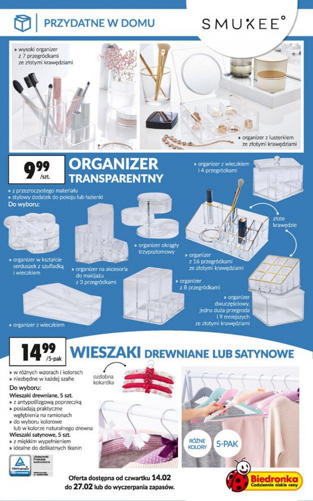 W Biedronce znajdziecie 8 organizerów na kosmetyki i nie tylko w różnych rozmiarach. Cena każdego z nich to 9,99 zł!