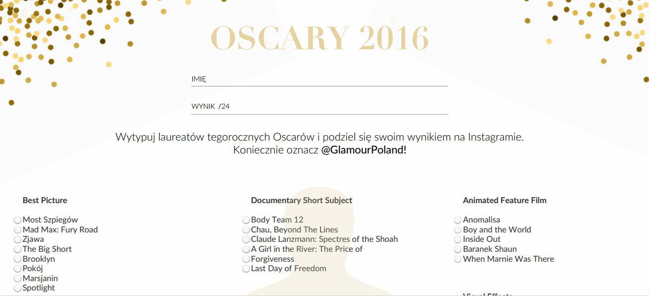 Oscary 2016 na Glamour