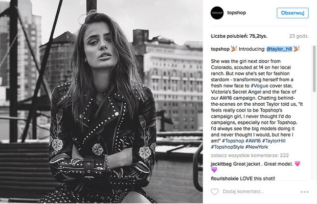 Taylor Hill została twarzą nowej kampanii Topshopu