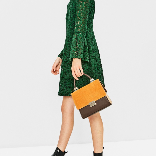 Zara, mini torebka city z klapą z dwoiny