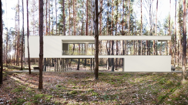 Lustrzany dom pod Warszawą - widok z zewnątrz
