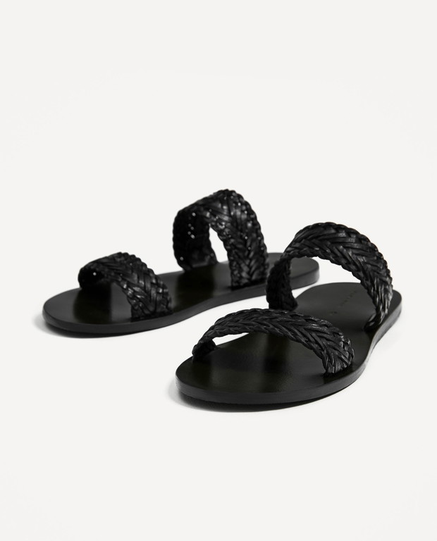 Zara - wyprzedaż 2017: skórzane sandały z plecionki, 119,90 PLN