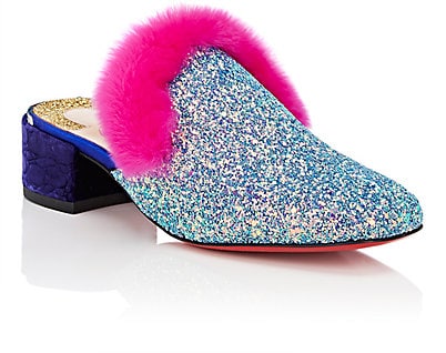 Boudiva Glitter & Fur Mules projektu Christiana Louboutina