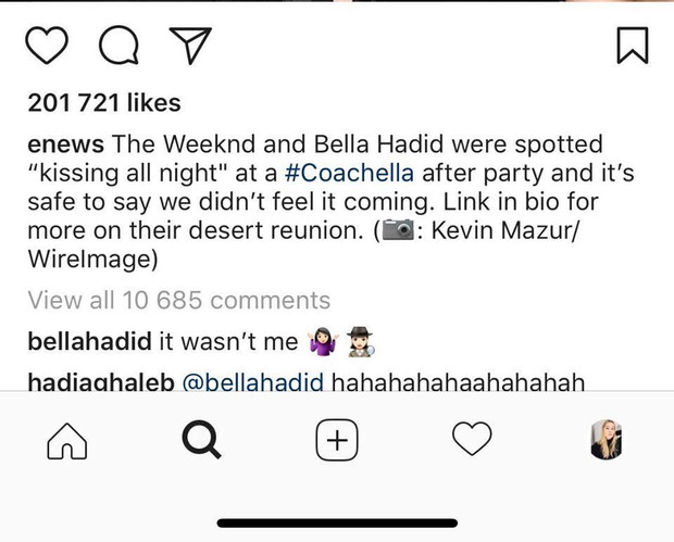 Bella Hadid skomentowała post serwisu E! News i rozwiała wątpliwości dotyczących tego, co łączy ją z The Weeknd