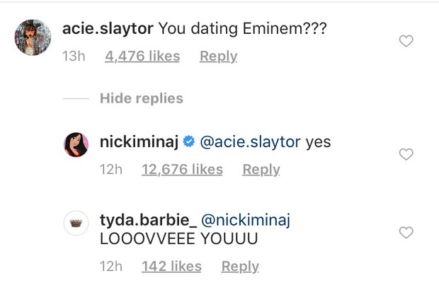 Nicki odpisała jednemu z followersów, że randkuje z Eminemem!