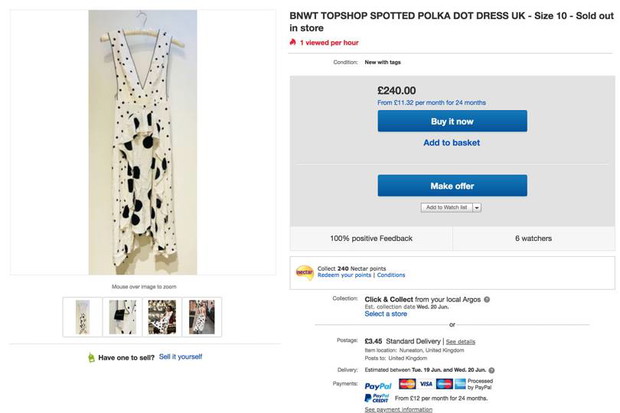 Sukienka w grochy z Topshopu na eBay