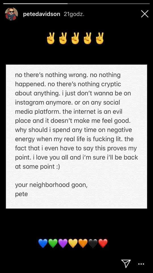 Pete Davidson wydał krótkie oświadczenie, którym uspokoił fanów