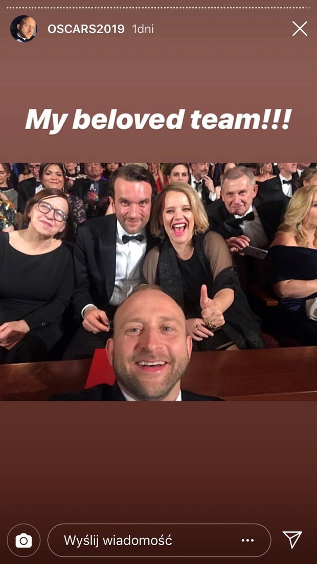 Nie mogło zabraknąć selfie także z ekipą „Zimnej wojny - Tomaszem Kotem, Joanną Kulig i producentką, Ewą Puszczyńską.