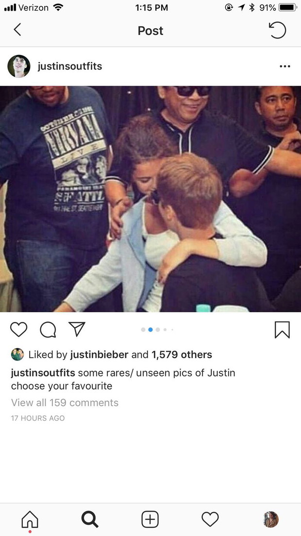 Justin polubił na jednej z fanowskich stron galerię zdjęć, gdzie pojawiają się jego ujęcia z Seleną.