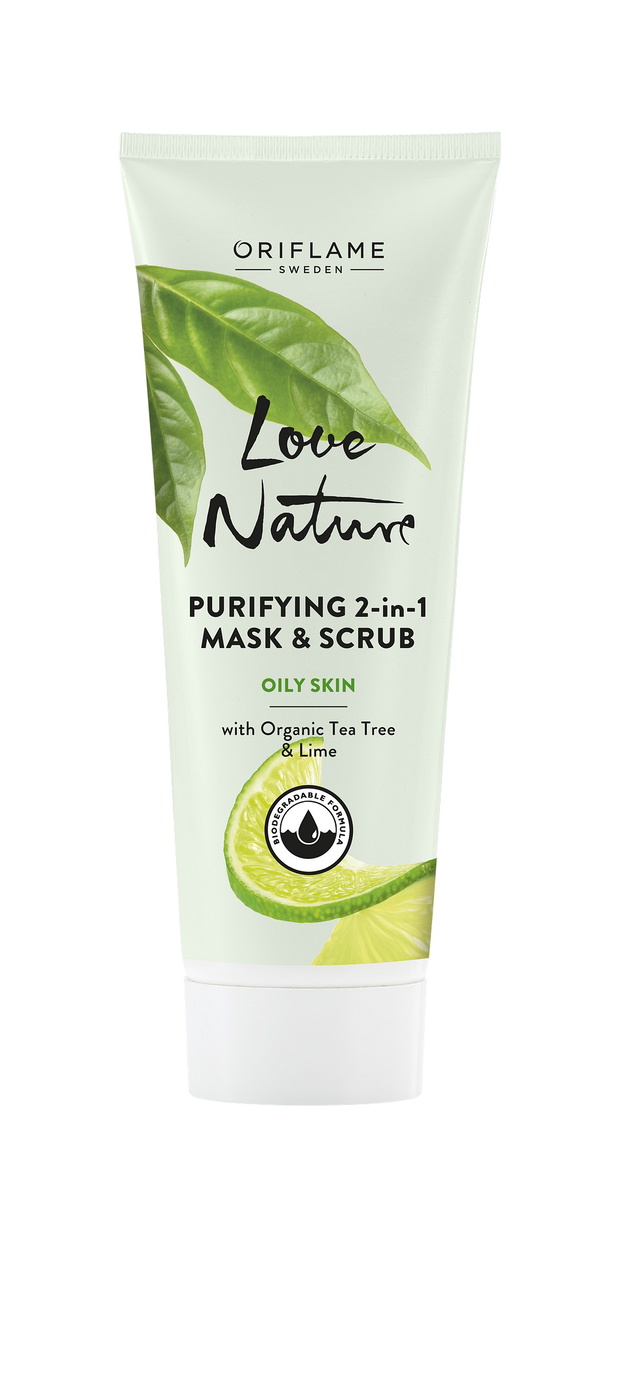 Oczyszczająca maseczka i scrub 2 w 1 Love Nature z organicznym drzewem herbacianym i limonką, 14,99 zł