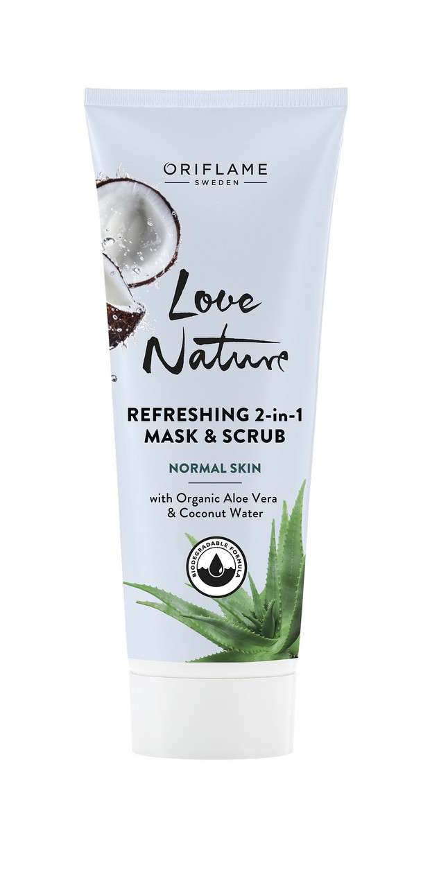 Odświeżająca maseczka i scrub 2 w 1 Love Nature z organicznym aloesem i wodą kokosową, 14,99 zł